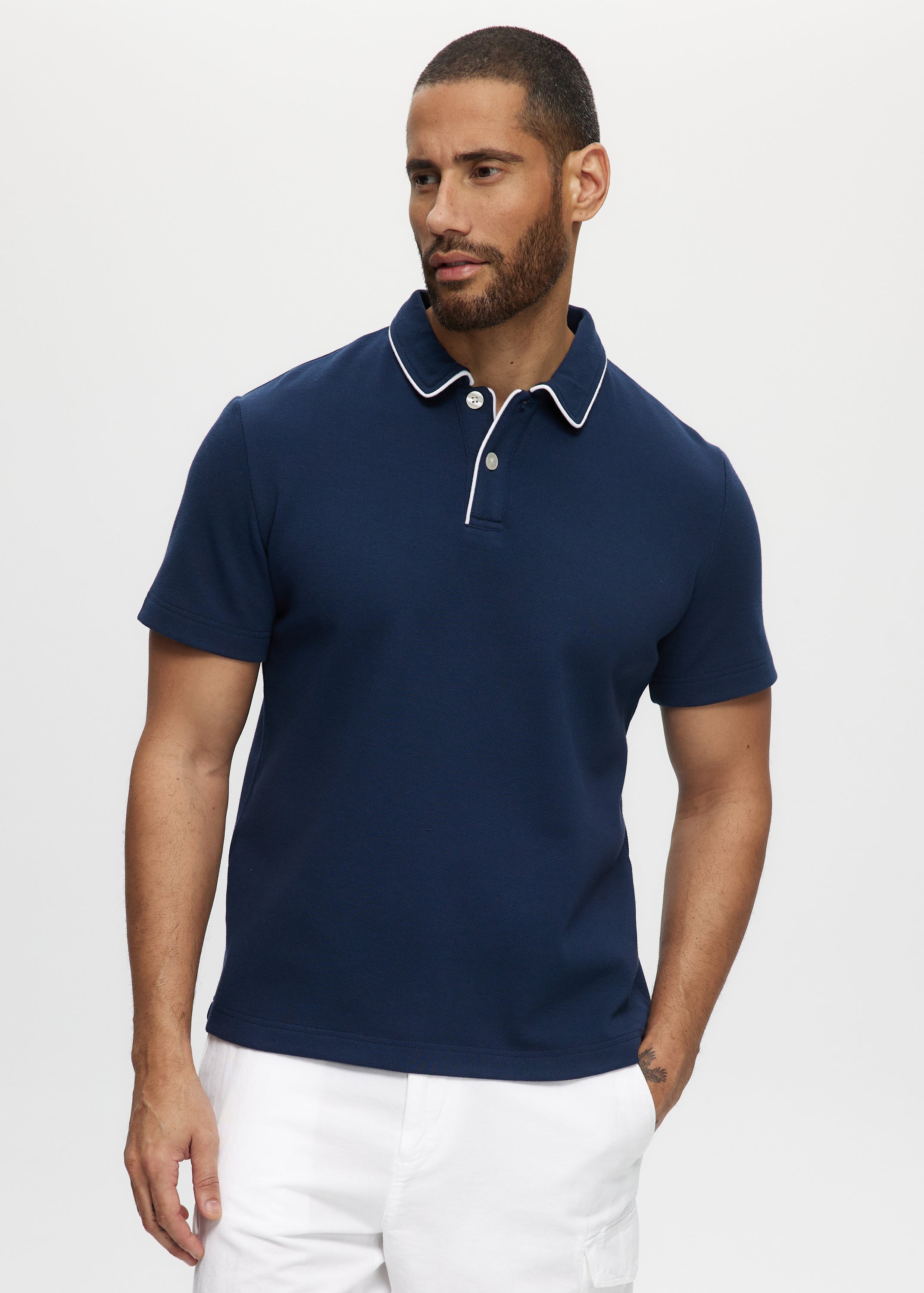 Damian Tipped Pique Polo