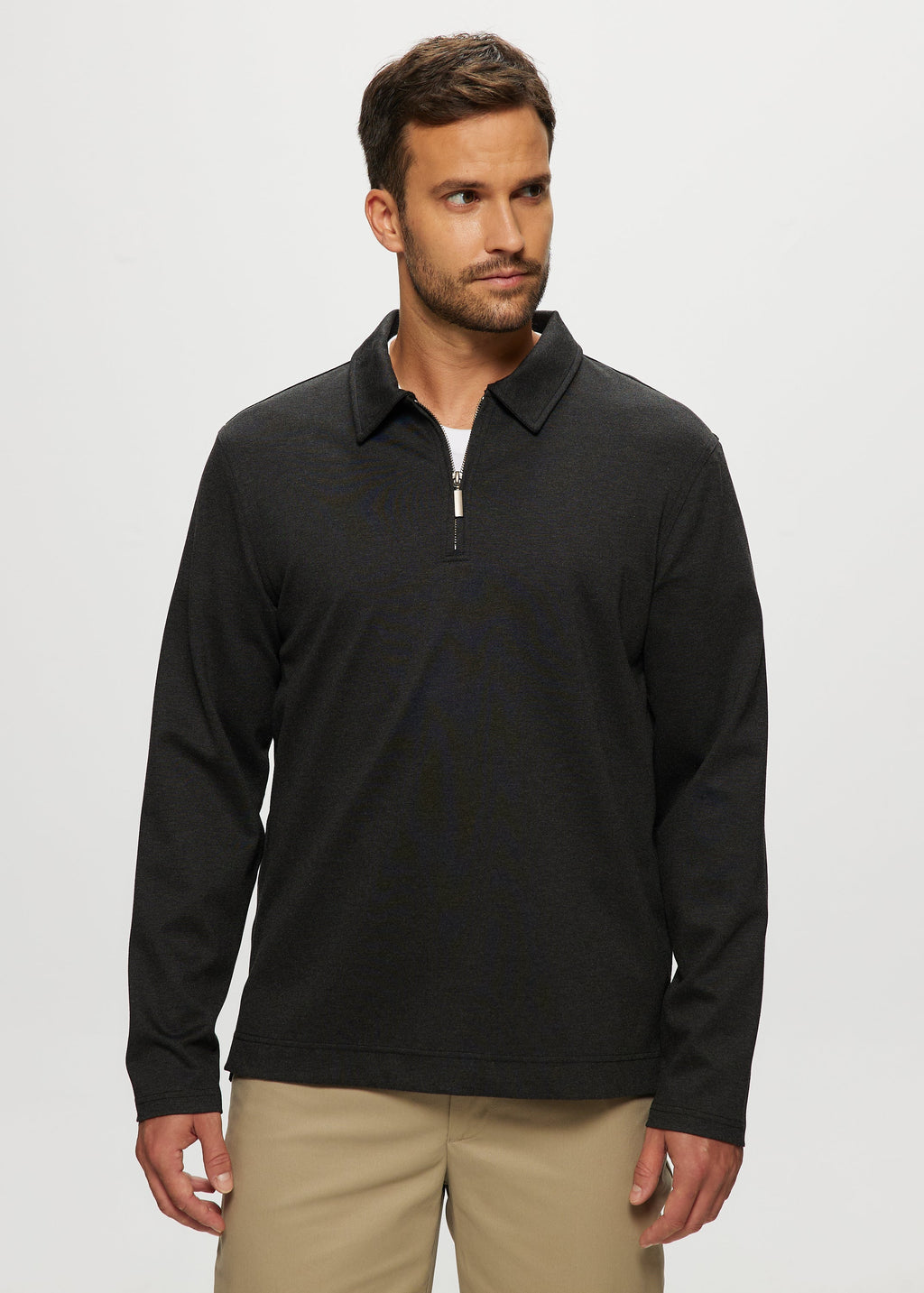 Theo Ponte Quarter Zip Polo in Charcoal Mix