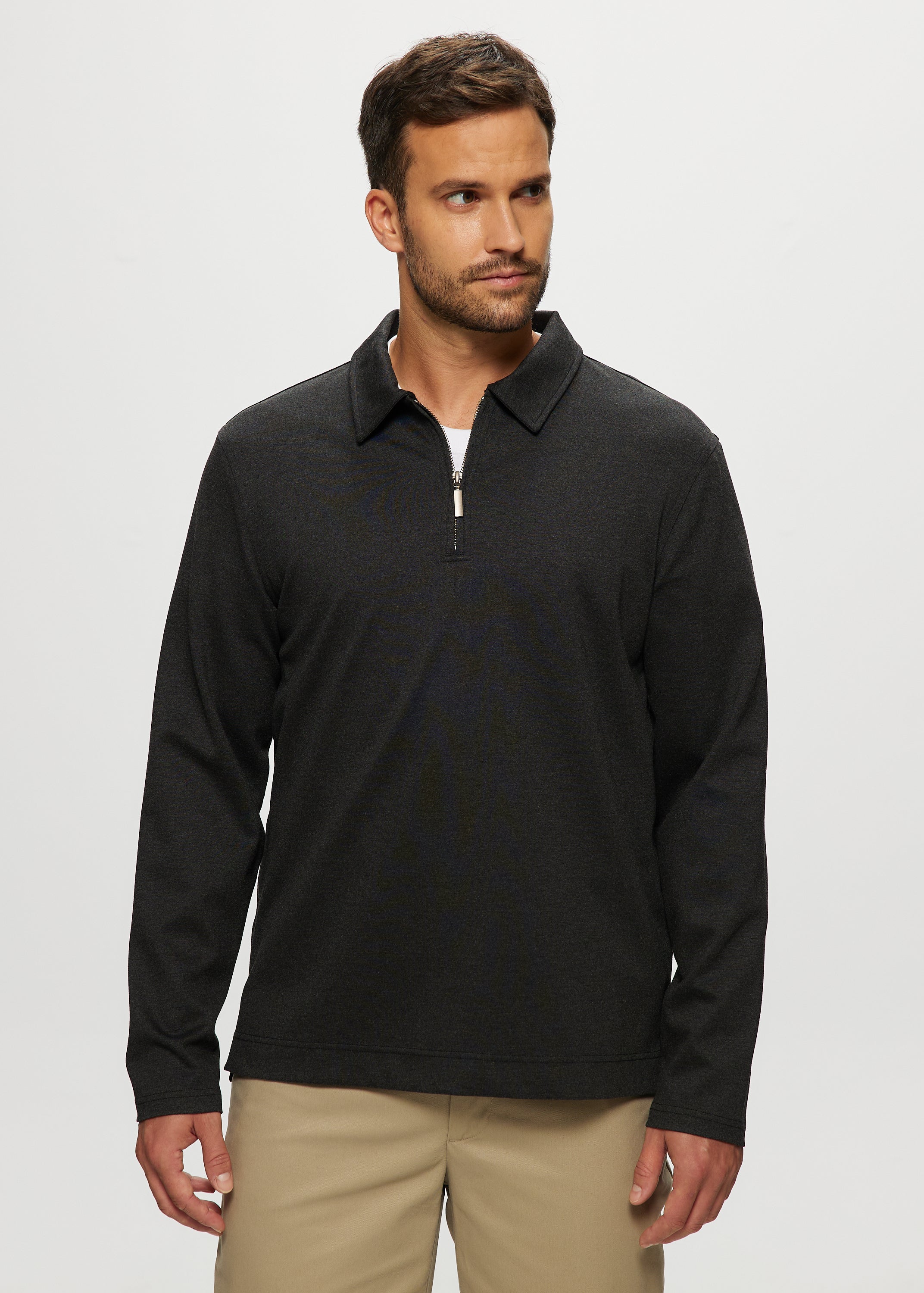 Theo Ponte Quarter Zip Polo in Charcoal Mix