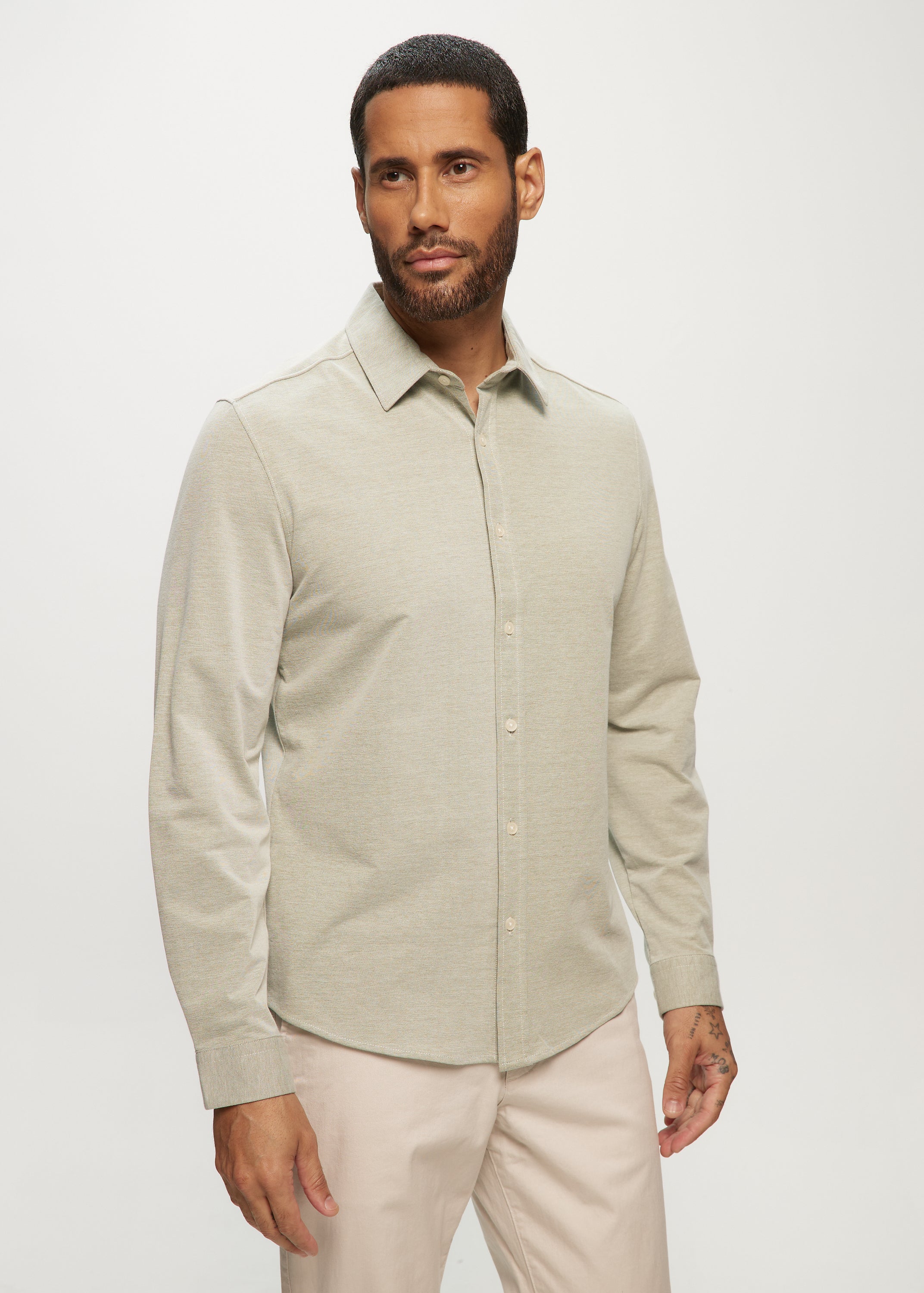 Ryan Oxford Knit Shirt in Avocado