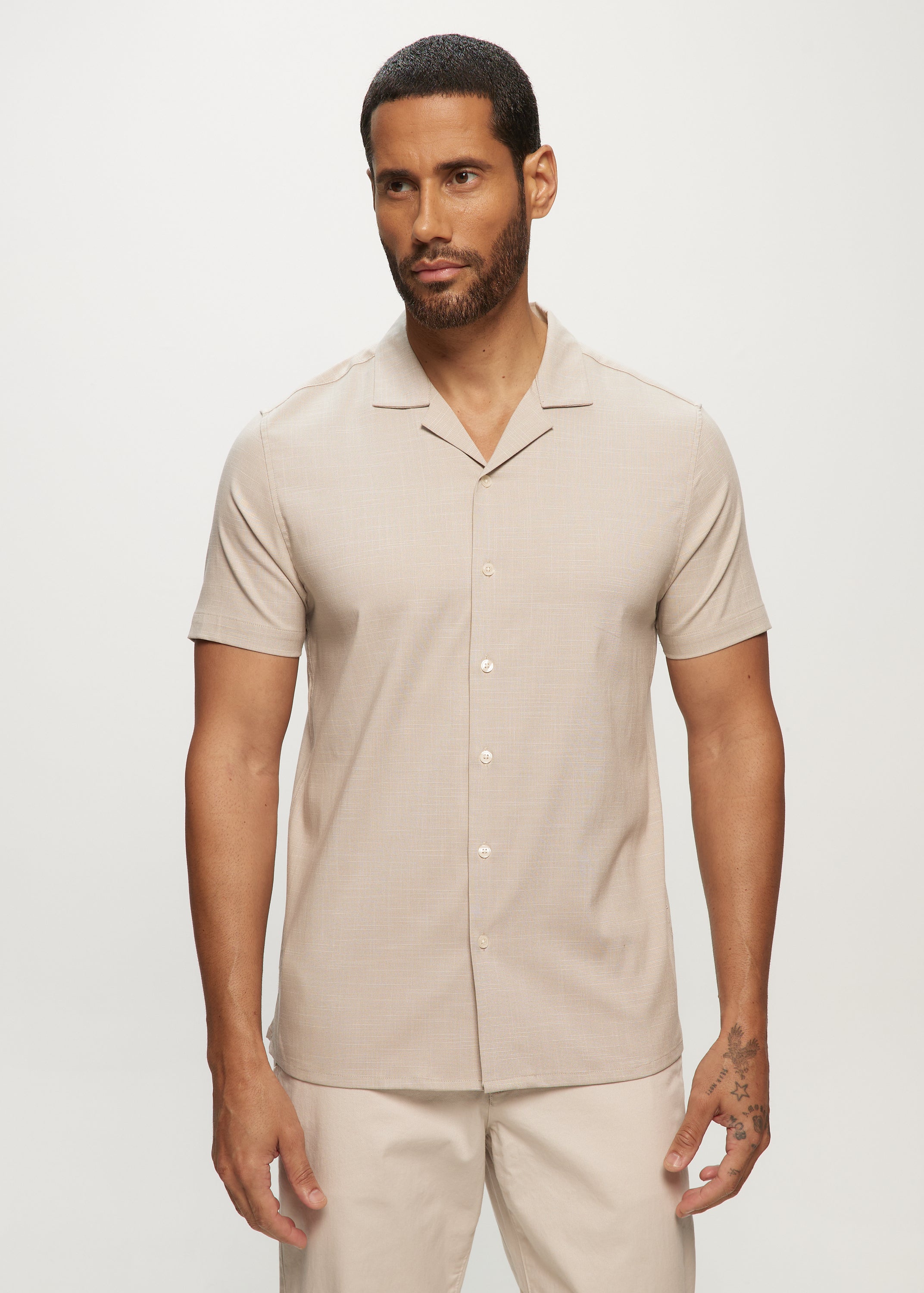 SS Soft Touch Slub Camp Shirt in Linen