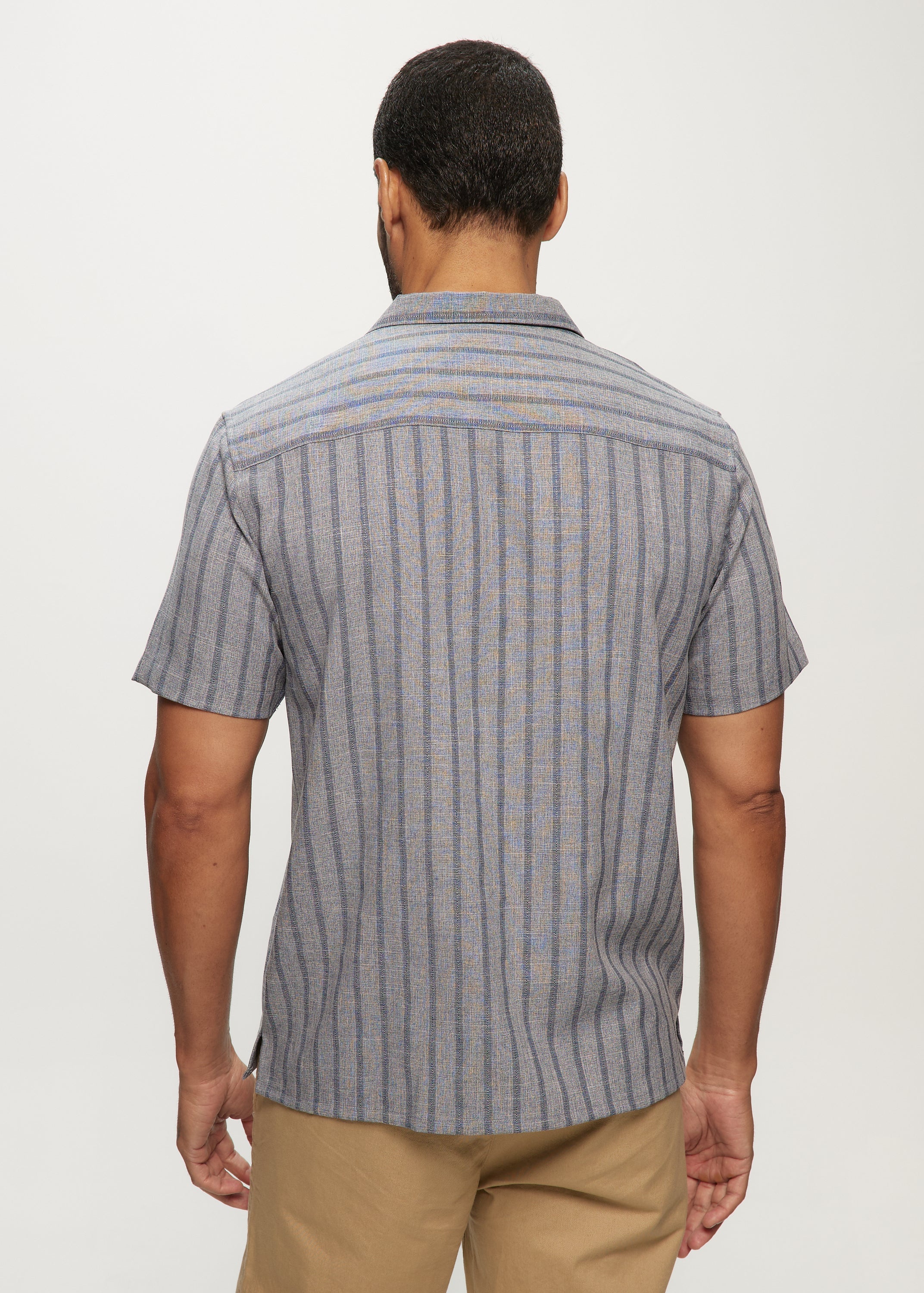 SS Soft Touch Stripe Dobby Camp Shirt in Navy