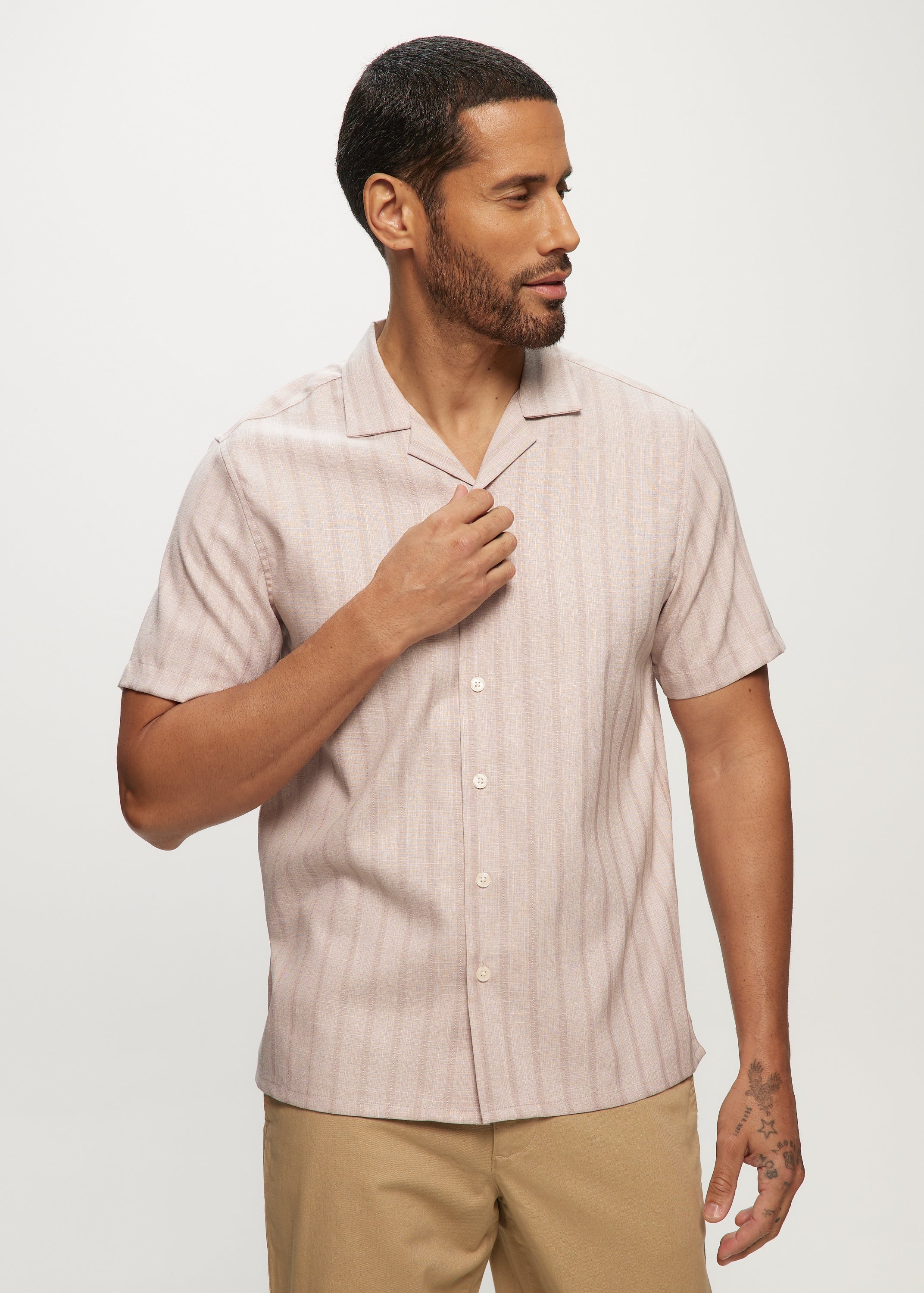 SS Soft Touch Stripe Dobby Camp Shirt in Blush