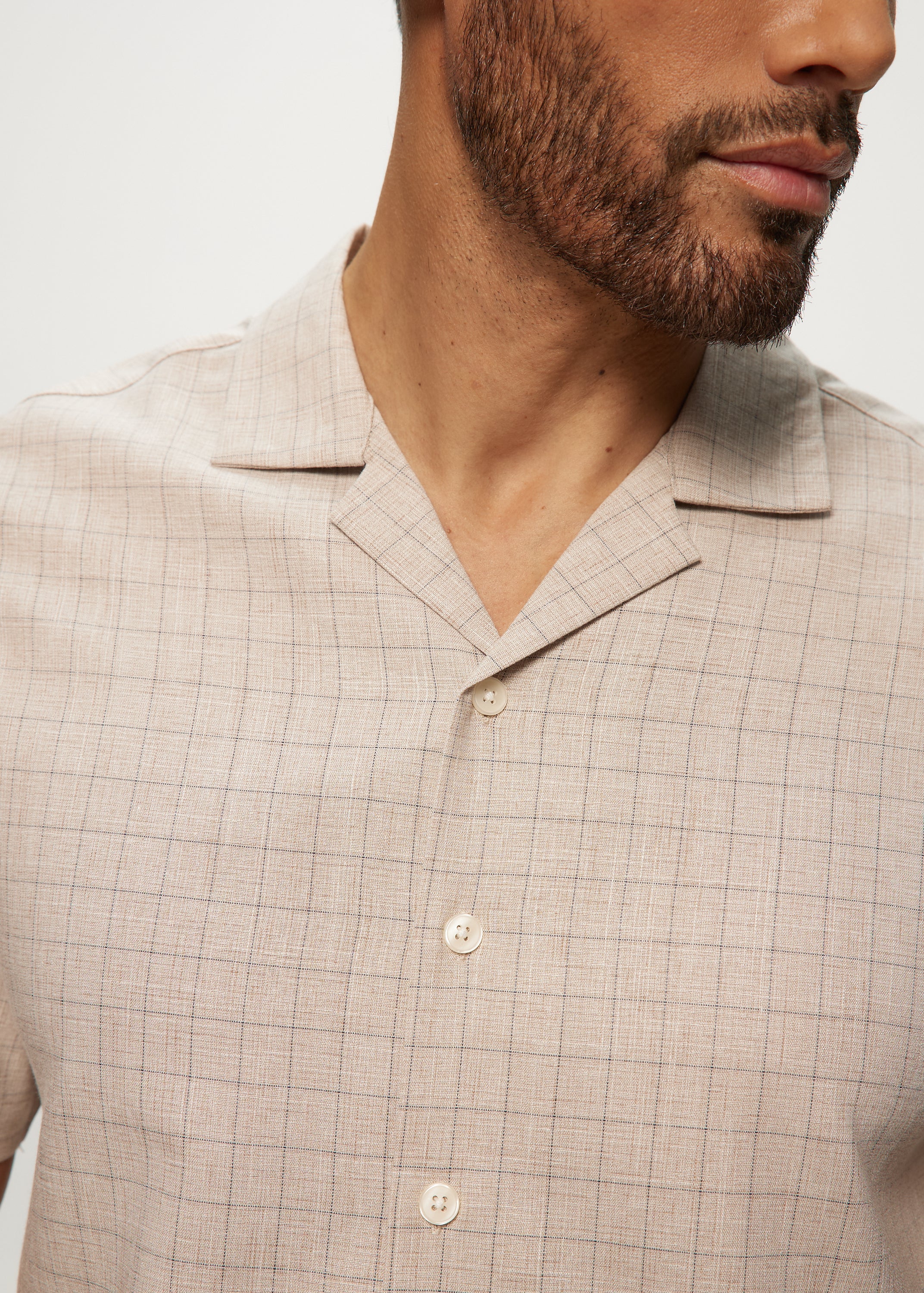 SS SoftTouch Heathered Check Camp Shirt in Latte