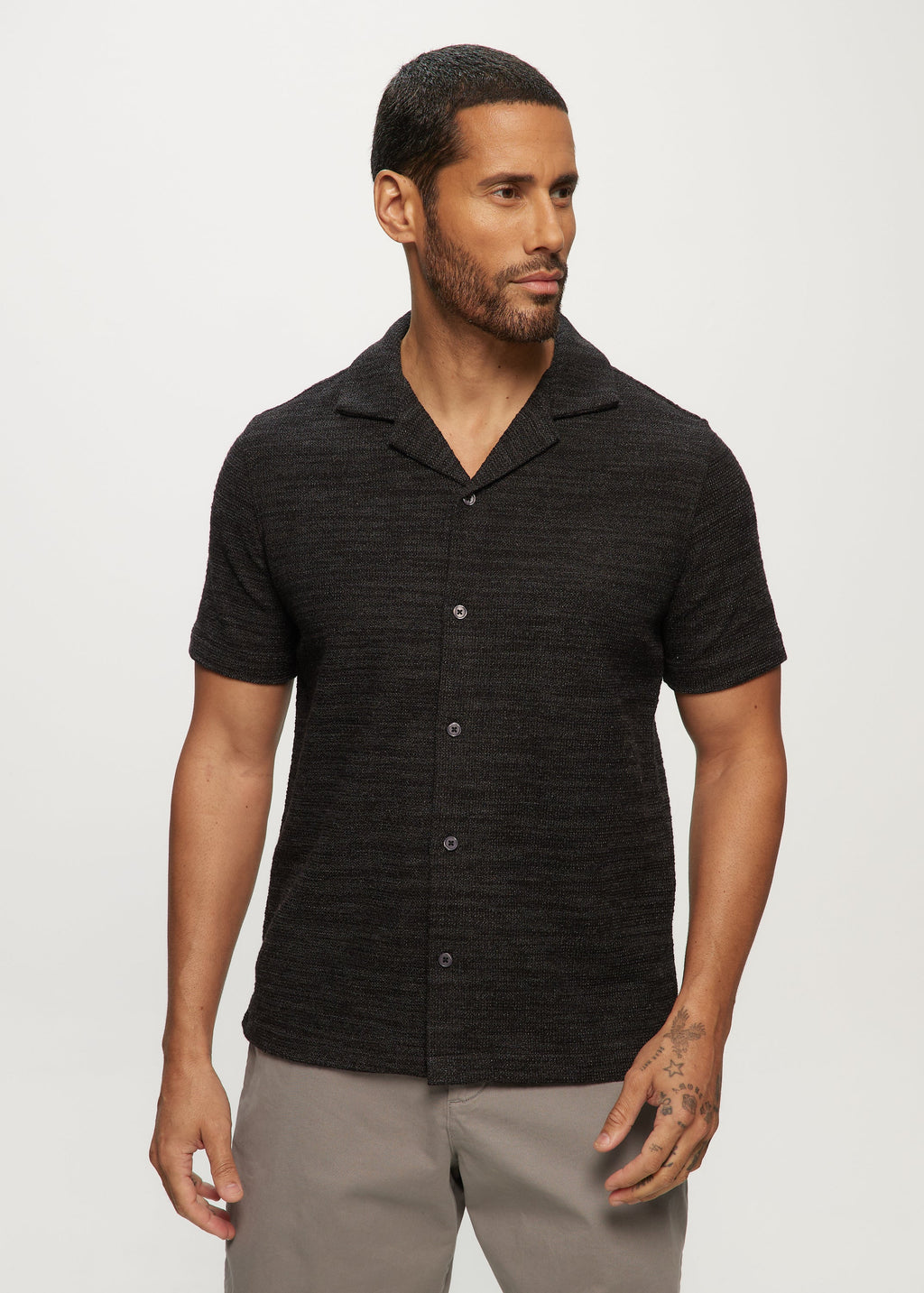 SS Two Tone Sweaterknit Camp Shirts in Charcoal Mix
