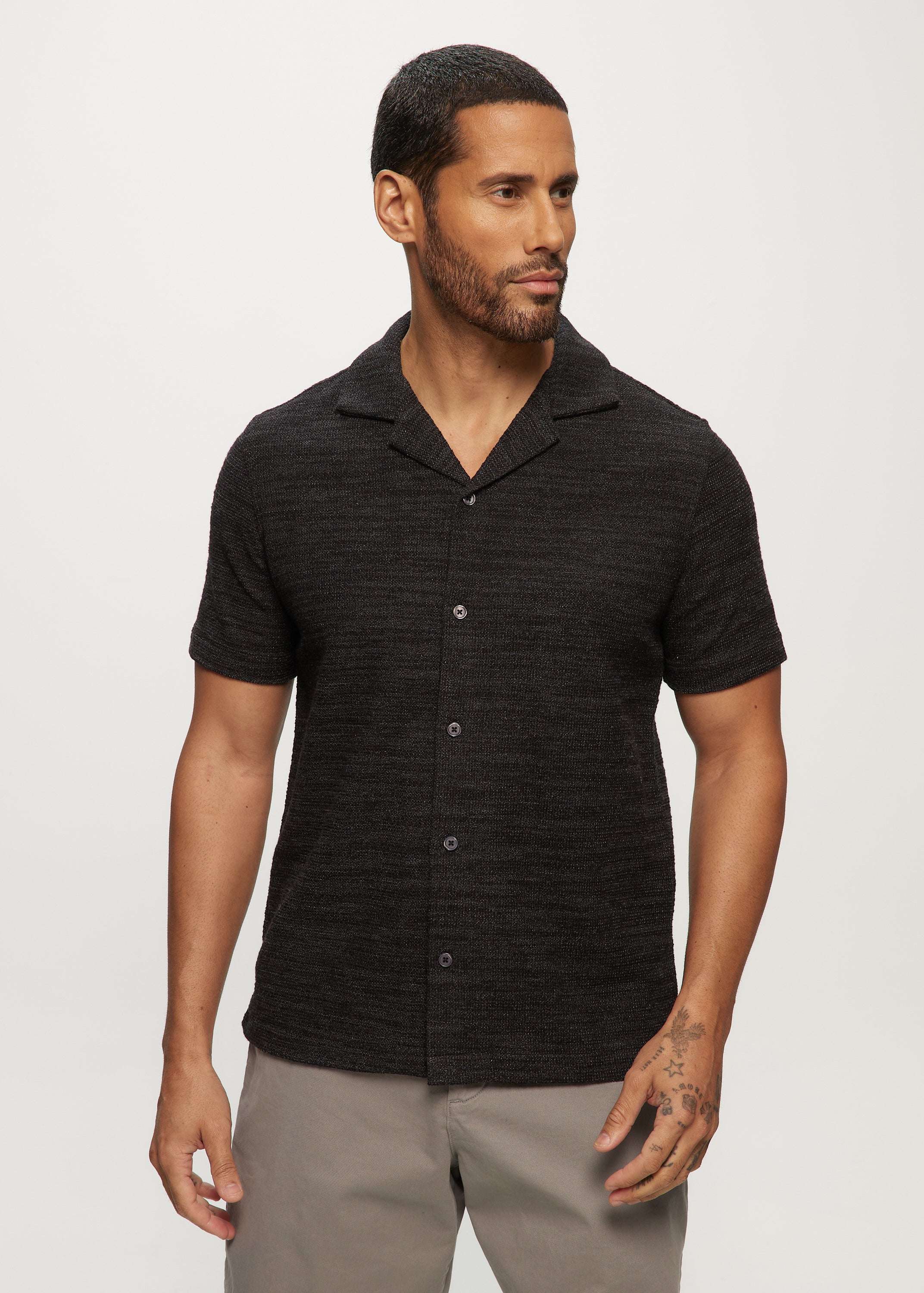 SS Two Tone Sweaterknit Camp Shirts in Charcoal Mix