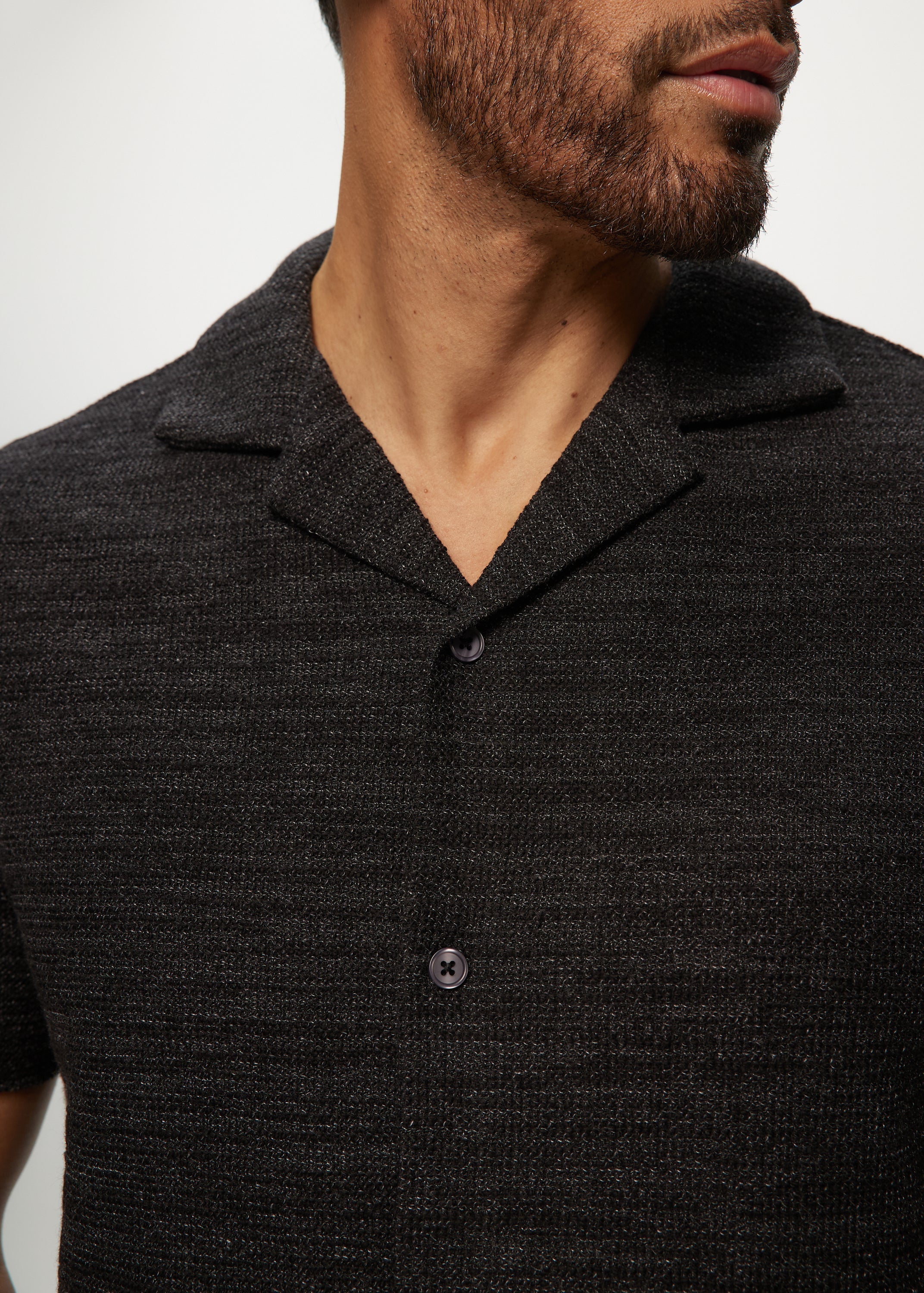 SS Two Tone Sweaterknit Camp Shirts in Charcoal Mix