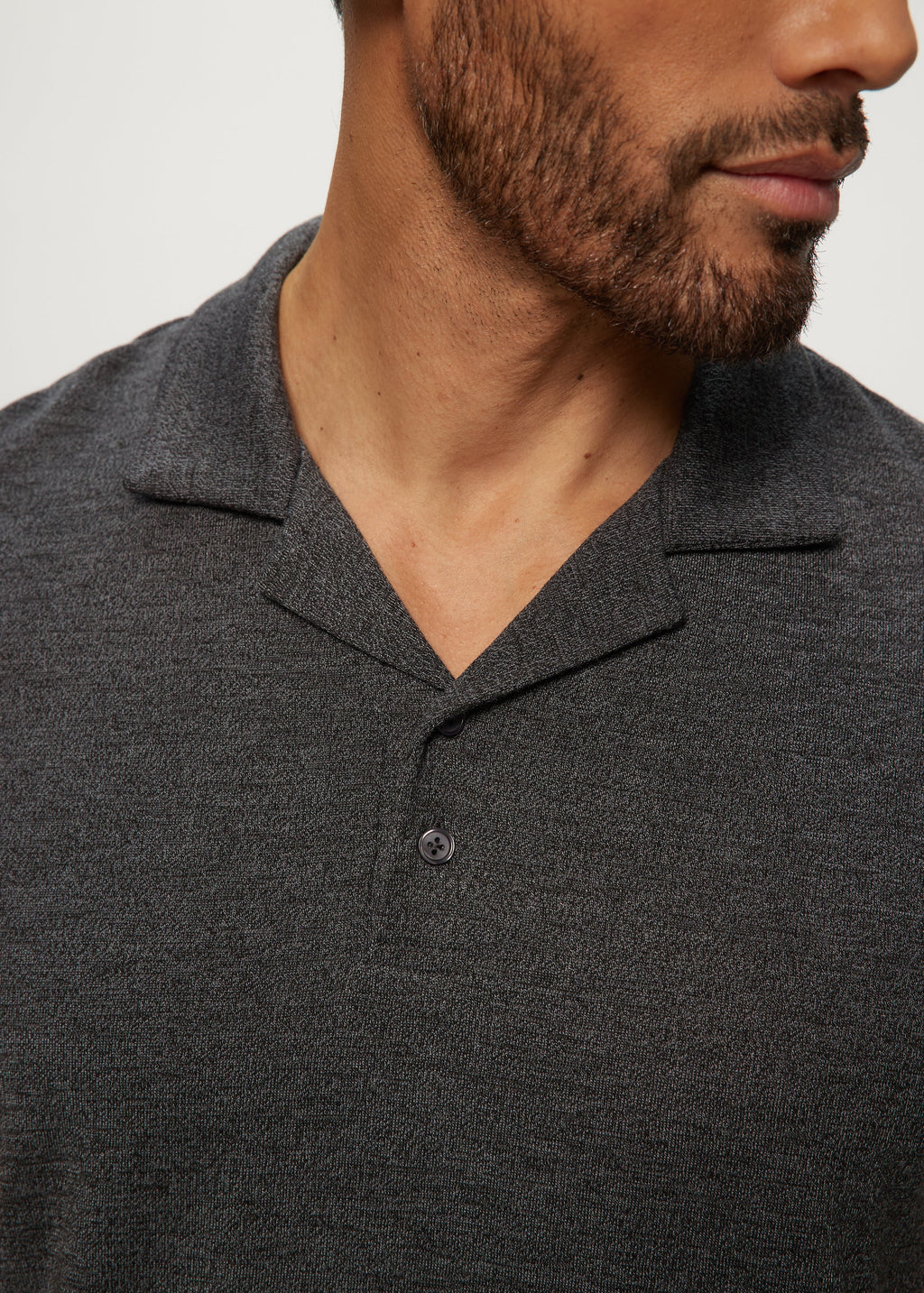 SS Sweaterknit Camp Collared Polo Top in Charcoal Mix