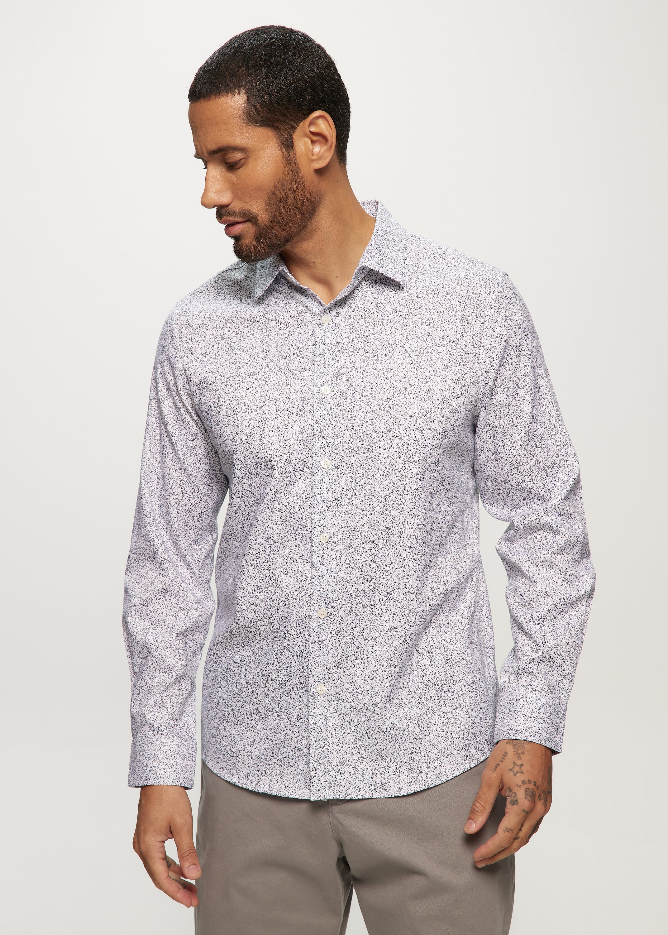 LS AOP Ditsy Floral Soft Touch Shirt in White Ditsy
